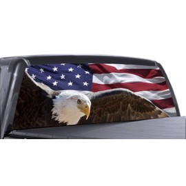 55" x 15" Universal Bald Eagle American Flag Truck Rear Window Perforated Vinyl Graphic