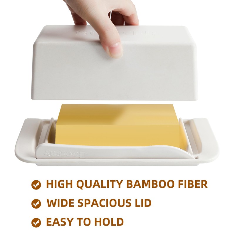ECOWAY Bamboo Butter Dish with Lid and Knife, Large Butter