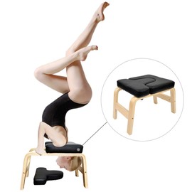 C-CHAIN Balanced Yoga Headstand Bench - Ideal for Workout, Fitness and Gym, for Both Beginner and Experience Yogis - Wood and PU Pads - Relieve Fatigue and Build Up Body (Black)