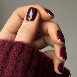 48 piezas de uñas postizas de color vino tinto oscuro de longitud corta, uñas acrílicas burdeos a presión, juego de uñas postizas de color sólido, uña