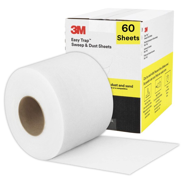3M Easy Trap Duster Sweep and Dust Sheets for Cleaning Dirt, Sand, and Hair on Hardwood Floors, Vinyl, and Tile in Kitchens, Bathrooms, and Entryways, 5” x 6” Sheets, 60 Sheets/Roll