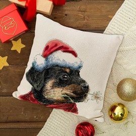 SPXUBZ Christmas Dog Throw Pillow Cover Cute Black Labrador Linen Pillowcase Winter Festival Home Decor Nice Gift Indoor Cushion Cover Pillowcase Size 18x18 Inch (Two Sides Print)