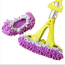 1 Pair Microfiber Mop Slippers Shoes Cover Chenille Elastic Cuff Washable Reusable Floor Polishing House Cleaning (Blue)