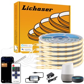 Lichaser 6 Rolls 3.28ft WiFi Flexible COB LED Lights for Wood Slat Wall Panels in Parallel, Acoustic Panel LED Strip Compatible with Alexa, 3000K Dimmable Strip for Acoustic Panels, Shelves Lighting