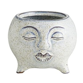 47th & Main Speckled White Glazed Ceramic Planter Pot with Legs for Flowers Succulents and Small Plants, Small, Face