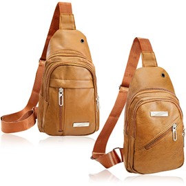 QuneusHot 2Pcs Sling Bags for Crossbody Small Leather Backpack Anti Theft Casual Chest Bag Travel Hiking for Men Women Brown