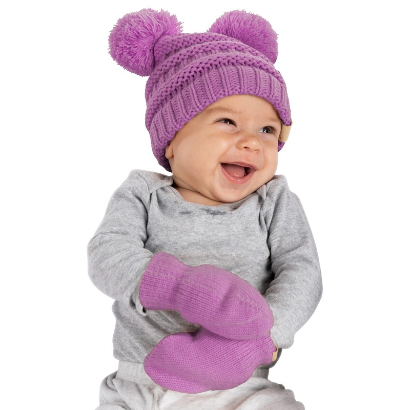 Funky Junque Infant Double Pom Beanie and Mittens Set -