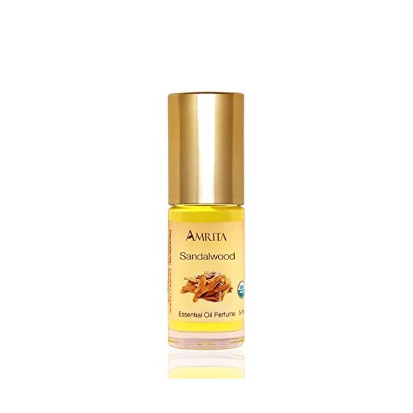 AMRITA Aromatherapy: Sandalwood Essential Oil Perfume - USDA Certified Organic & Alcohol-Free - Blended with Premium Therapeutic Quality Essential Oils e - Size: 5ML
