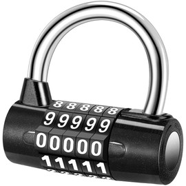 Zinc Alloy U-Shape Padlock, 5 Digit Dial Combination Password Code Lock, Resettable Heavy Duty Waterproof Indoor/Outdoor Lock for Gym, Work & School Lockers, Gates, Fence & Shed