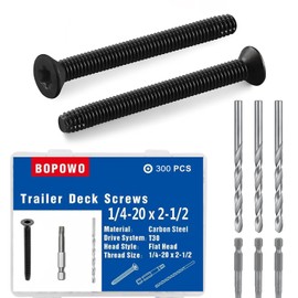 Bopowo (300pcs) 1/4-20 x 2 1/2 Flat Head Thread Cutting Trailer Deck Screws, Type F, (Star - Six Lobe - Torx Drive), Black Phosphate Finish, Countersunk, T-30 Drive and 7/32 Drill bit