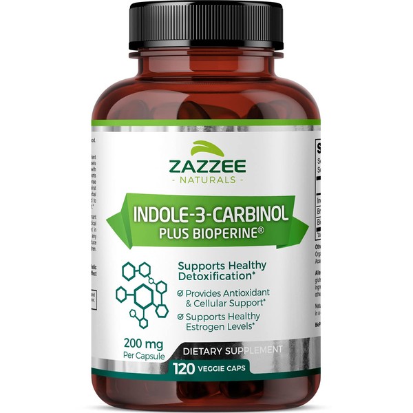 Zazzee High Absorption Indole-3-Carbinol (I3C), 200 mg per Capsule, 120 Vegan Capsules, 4 Month Supply, 5 mg BioPerine for Enhanced Absorption, 100% Vegetarian, All-Natural and Non-GMO