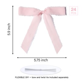 LaRibbons Pink Chiffon Silk Ribbon Bows 5.7", Premade Craft Fringe Bows for Wedding, Bridal Shower, Birthday Party Decoration, Party Favors, Gift Wrapping, Treat Bags, 24 Pcs