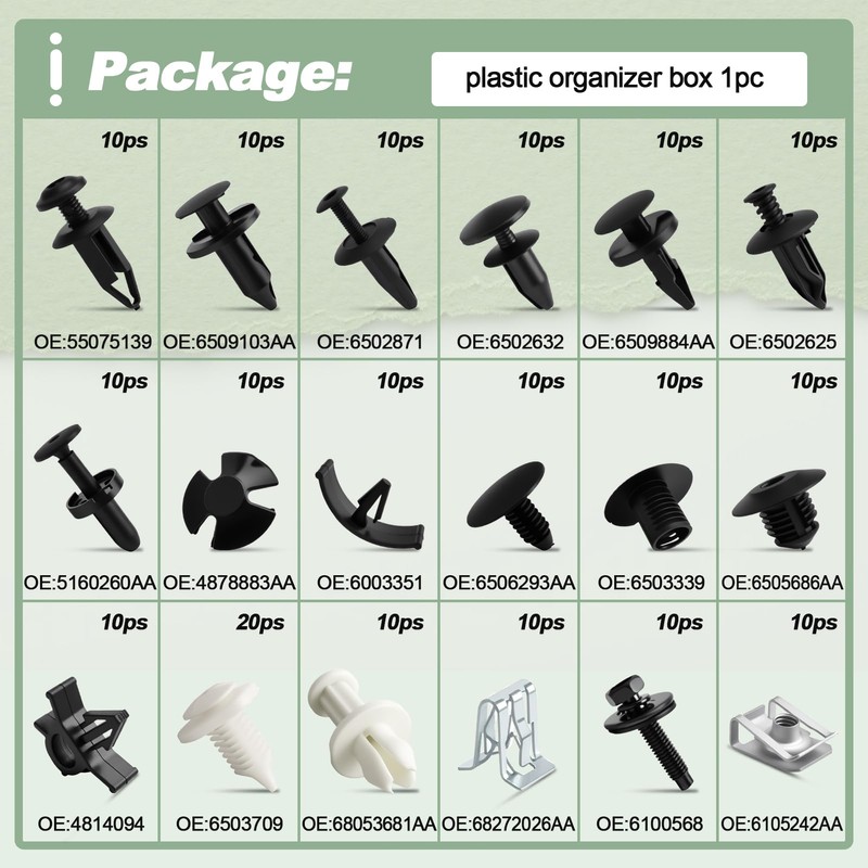 18 Sizes Automotive Body Retainer Clip Fastener Remover Push Pin