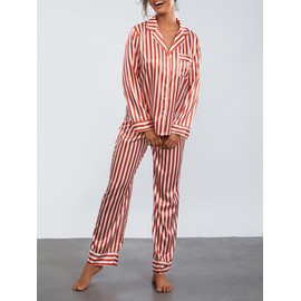 Edhomenn Women's 2 Piece Christmas Pajama Sets Long Sleeve Striped Shirts with Pants Casual Sleepwear Loungewear (A-Red, S)