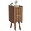 ELYKEN Narrow Side Table, Fluted Nightstand with Drawers, Wooden Small