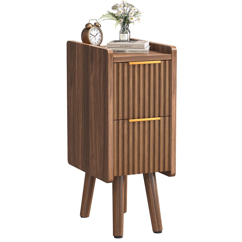 ELYKEN Narrow Side Table, Fluted Nightstand with Drawers, Wooden Small