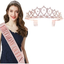 Ericotry Pack of 2 Birthday Girls Satin Sash Birthday Crown Party Decoration Birthday Girl Rhinestone Crown Tiara Headband Party Guest Gift Birthday Decorations for Girls Women