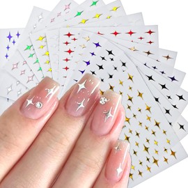 12 Sheets Star Nail Stickers,3D Self-Adhesive Metallic Star Nail Decals,Nail Stickers for Nail Art,Colorful Shinning Stars Stickers for Nail Designs Holographic Nail Supply Decoration for Women Girls…