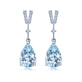 JIANGXIN Women's Teardrop Earrings, Hypoallergenic to Metal, Birthstone 925 Silver, Stud Earrings, Binaural Style, For Birthdays, Weddings, Gift, Sterling Silver, Synthetic Aquamarine