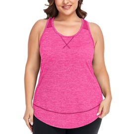 COOTRY Plus Size Workout Tops for Women Racerback Tank Tops Athletic Gym Yoga Clothes Loose fit Pink 3XL