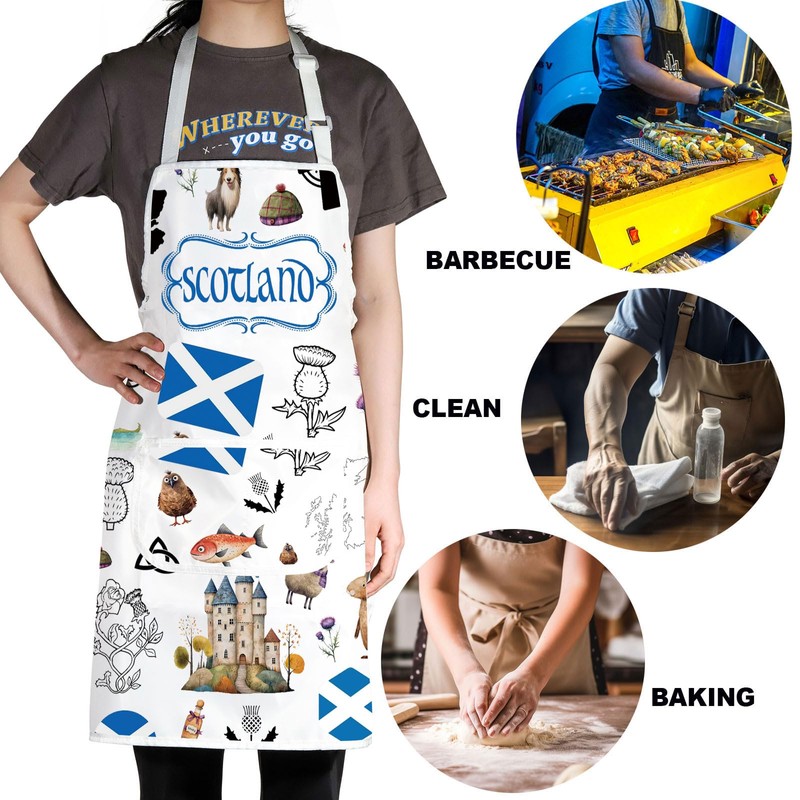 G2TUP Scotland Kitchen Apron Scottish Highlander Apron Scottish Thistle Gifts