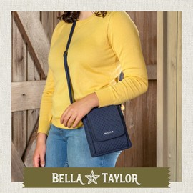 Bella Taylor Mini Crossbody Purse with Built In Wallet, Quilted Vintage Navy Microfiber