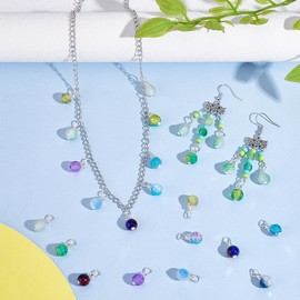PH PandaHall 100pcs Crack Glass Pendants for Jewellery Making 10 Colours Crystal Glass Charms Pendants Dangle Drop Beads with Loop for Necklaces Bracelets Earrings Making DIY Accessories