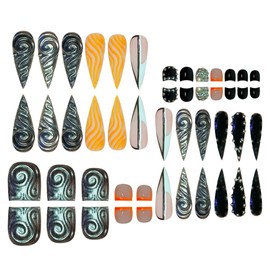 48Pcs Y2K Press on Nails Orange French Tip Press on Toenails Set Long Stiletto False Nails with Silver Striped Design Rhinestone Glue on Nails Full Cover Reusable Fake Toenails for Women Manicure