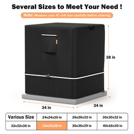 Air Conditioner Cover for Outside Units, 420D Winter AC Condenser Cover Waterproof Outdoor Square Air Conditioner Covers for AC Units, Fits up to 34 x 34 x 38 inches (Black, 34''X34''X38'')