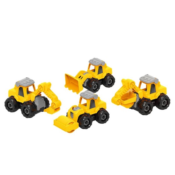Navoys Pack of Four Take Apart Construction Vehicles - Educational Building Toys for 3 4 5 6 7 Year Old Boys, DIY Engineering STEM Toys for Children, Bulldozer, Roller, Excavator, Driller Toy Trucks