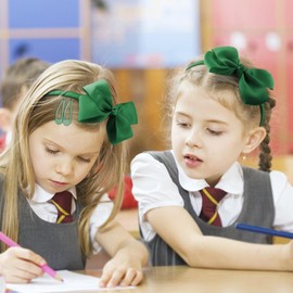 DRESHOW Pack of 15 Girls School Hair Accessories Set Bow Hair Clips, Headband, Ponytail Holder, Elastic Bands for Girls, Toddlers, Birthday Gift, 15 Pieces 93-Green