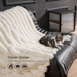 The Nantucket Blanket - Faux Fur Pillar Blanket 60"x70" Lighthouse Cream - Luxuriously Soft Cozy Warm Gift for Women, Plush Silky Fuzzy Weighted Reversible Design Home Decor