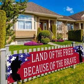 American Flag Patriotic Soldier Free&Brave Banner,Patriotic Theme Veterans Day 4th of July Memorial Day Deployment Returning Back Military Army Homecoming Party Decoration (Free&Brave)