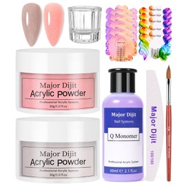 Acrylic Nail Powder Kit - 2x30g Powder, 60ml Liquid, Brush & Nail Forms