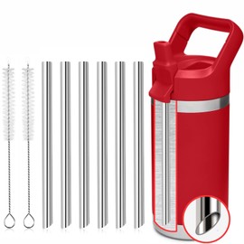 6-Pack Stainless Steel Straws for YETI Rambler Jr. 12oz Kids Bottle, Reusable Metal Drinking Straws with 2 Cleaning Brushes, Replacement Accessories for YETI Junior 12oz Children Tumbler