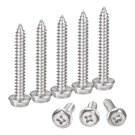 sourcing map Phillips Hex Washer Self Tapping Screws, M6 x 40mm 304 Stainless Steel Hex Flange Sheet Metal Screw 10pcs
