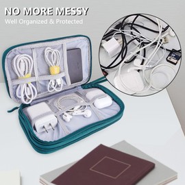 Teskyer Travel Organiser Bag, Electronics Travel Organizer, Waterproof, Cable Organiser Bag, Travel Accessories, Travel Holiday Essentials for Men Women, 8.5 x 5 Inch, Dark Green