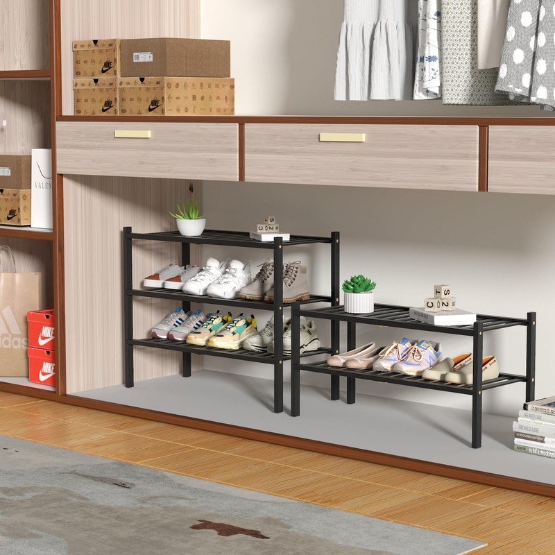 ROMGUAR CRAFT 3 Tier Bamboo Shoe Rack for Closet Free