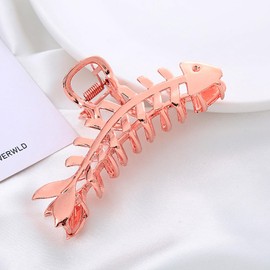 Fish Bone Hair Clips Rose Gold Metal Hair Accessories for Women Girls Elegant Fishbone Shape Hair Claw Clips Shiny Hairpins Strong Hold Nonslip Hair Clip for Thick or Thin Hair Goddess Look 1 Pcs