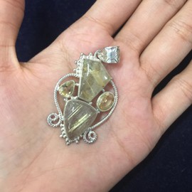 Ravishing Impressions Goldener Rutil & Citrin Multi-Stein Anhänger Halskette in 925 Sterling Silber - Eleganter goldener & gelber Schmuck