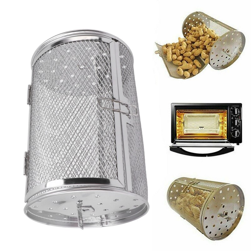 Rolling Grilling Basket Stainless Steel Grill Cage Round Stainless Steel