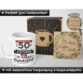 Geschenk Tasse zum 50. Geburtstag | Ich bin nicht 50 Ich bin 18 mit 32 Jahren Erfahrung | Geburtstag Geschenkideen Männer Frauen - Keramik 330ml