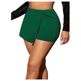 WDIRARA Women's High Waist Pleated Button Skort Asymmetrical Skirt Shorts Pure Green XS