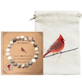 Pronature Cardinal Gifts Bracelet with Bag Natural Stone Bracelet with Charm Adjustable Jewelry Cardinal Ornament Gif Christmas Sympathy Memorial Gift for Loss of Loved One in Heaven Women