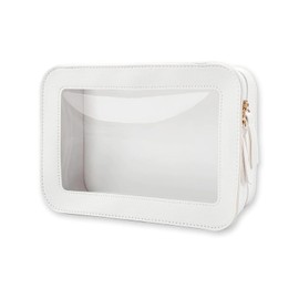CAVLA Clear Makeup Bag, Waterproof Makeup Storage Bag with Zipper, Travel Toiletries Bag, Large Portable Toiletry Bag, Multipurpose Clear Cosmetic Bag Organizer, for Women Girl (White)