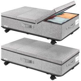 Supowin Under Bed Storage with Wheels, Rolling Underbed Storage Containers with Lids, Under Bed Shoe Storage Bins Organizer with Reinforced Metal Bottom Support and Three Handles