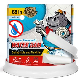 Shower Threshold Water Dam Barrier - White Collapsible Shower Water Blocker - Guard for Walk in Shower - Water Guard Stopper for Floor - Shower Door Water Blocker - By Hippo Dam (65 In, White)