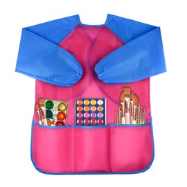 NEBURORA 1 Pack Kids Art Smocks Waterproof Children Art Smock Kids Art Aprons with 3 Roomy Pockets,Painting Supplies for Age 3-5 Years(Pink)