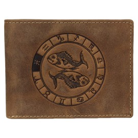Greenburry Vintage 1705 Fish Leather Wallet with Pisces Zodiac Sign Motif, brown