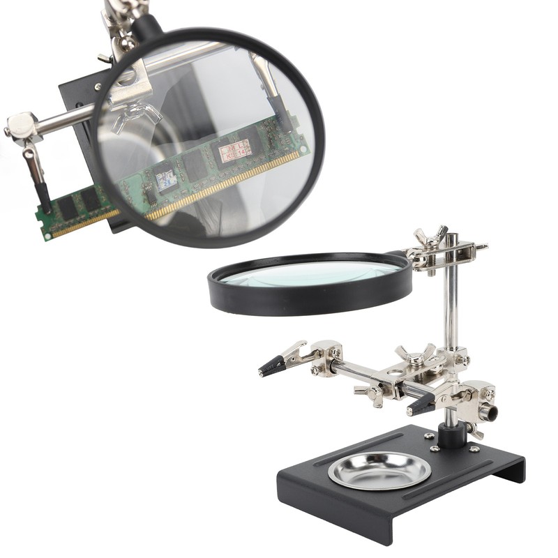 6X Magnifier with Auxiliary Clip Magnifying Glass Holder Third Hand